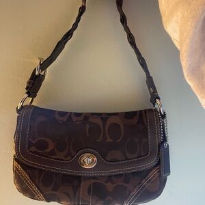 Coach Brown Shoulder Bag with Flap Closure and Braided Strap
